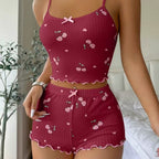 Sweet Cherry Pajama Set with Bow-Trim Cami & Sleep Shorts